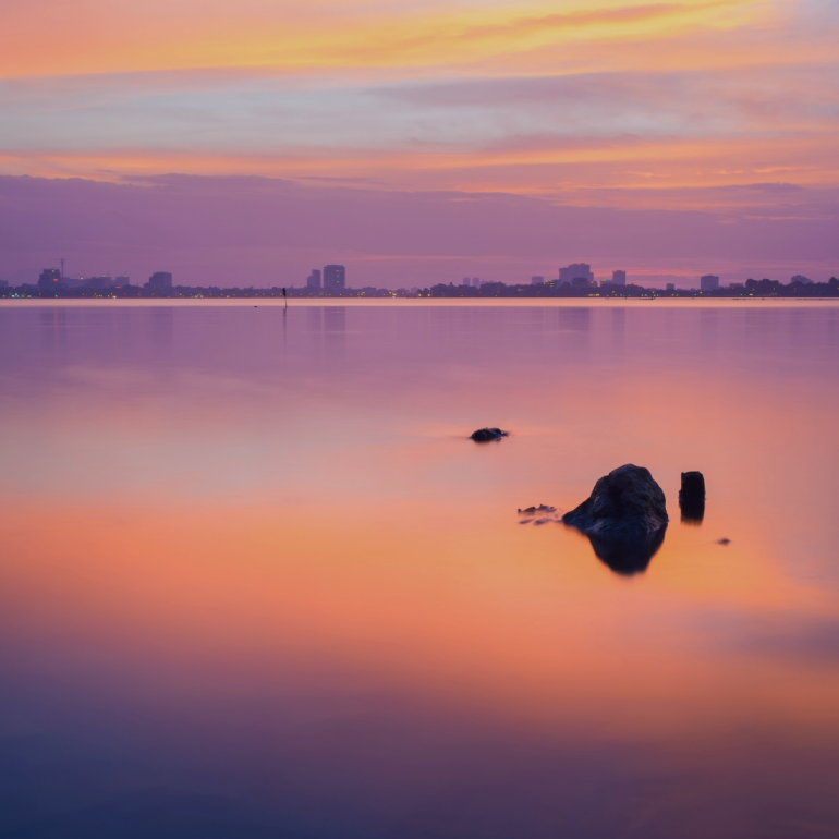 calm waters outside city