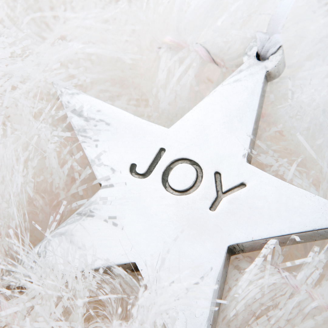 decorative word joy on a star shaped ornament